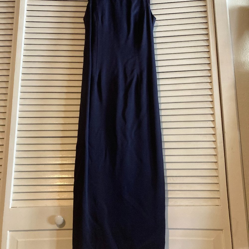 Midnight Blue Back Button Dress with Sash Tie